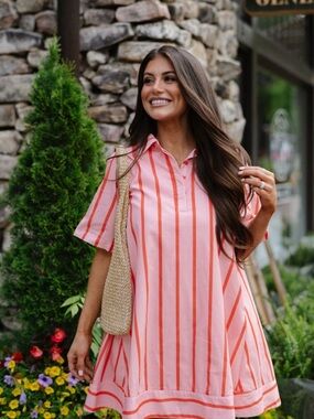 Women's Pink & Coral Stripe Polo Dress